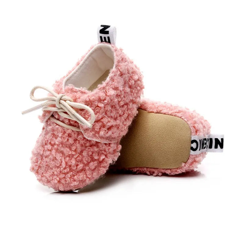 New Winter Children Short Boots Baby Plus Velvet Soft Sole Lace-up Cotton Shoes Toddler Shoes 0-24M