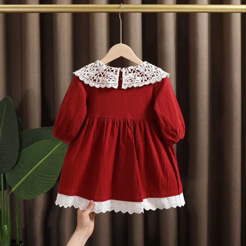 Spring baby girl clothes lace long sleeve dress costume for toddler girl baby birthday kids clothing straight long dresses dress