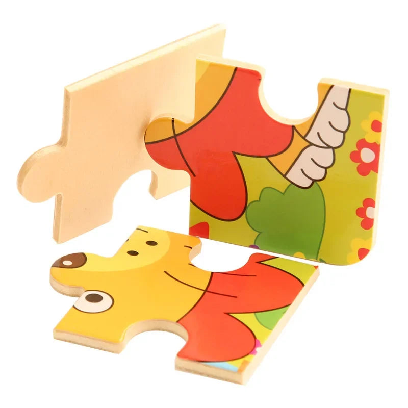 14*14CM Kids Wooden Puzzle Cartoon Animal Traffic Wood Puzzle Toys Educational Jigsaw Toys for Children Gifts Baby Toys 9 Pieces