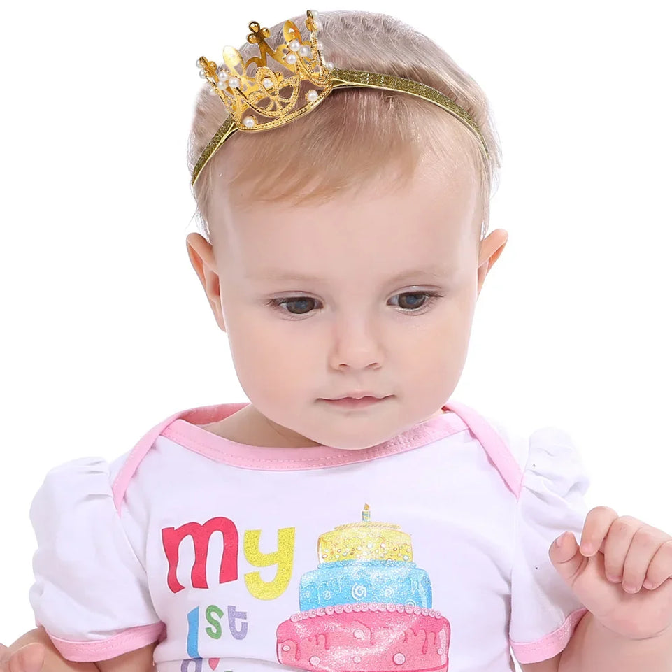 Yundfly 1PCS Pearl Crystal Crown Newborn Infant Headband Baby Girls Princess Tiara Party Hair Accessories Photo Props Gifts