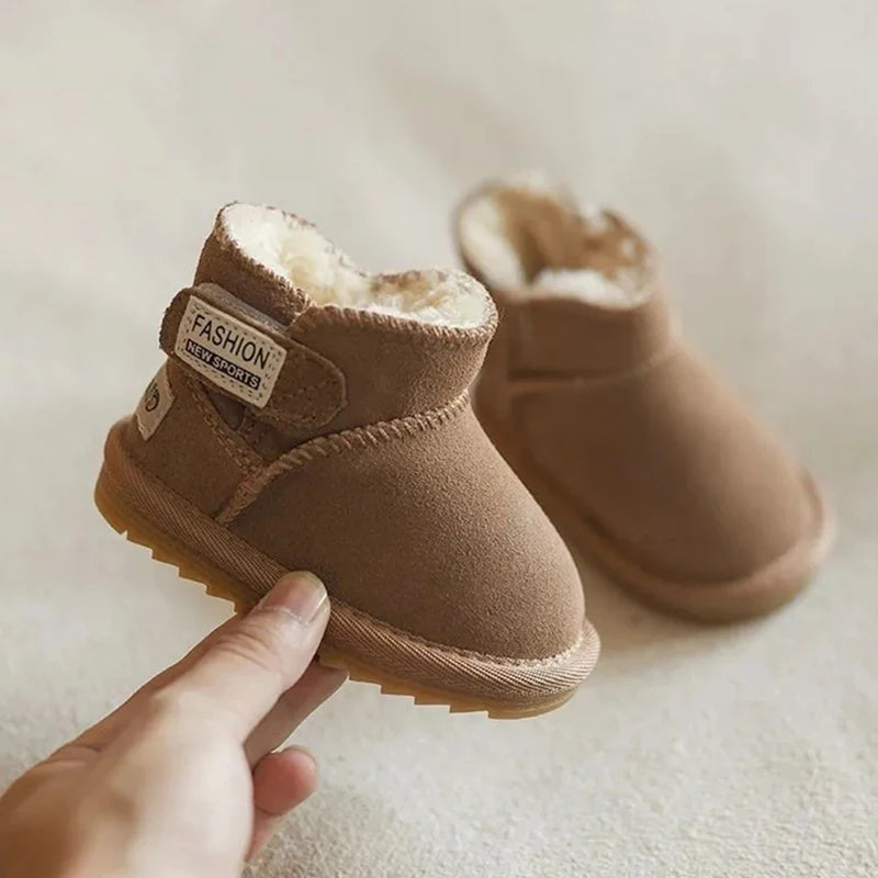 New Winter Baby Snow Boots Warm Plush Leather Toddler Shoes Fashion Boys Girls Anti-slip Rubber Sole Baby Sneakers Infant Boots